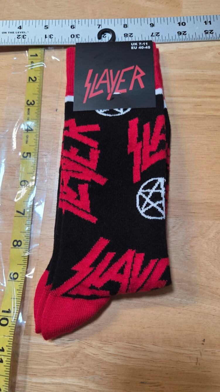 Slayer Logo Pentagram Crew Socks Black Red Official Licensed Metal Band NWT